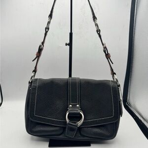 Vintage Coach Chelsea Pebbled Leather Shoulder Bag Black F10893 Y2K Ring Buckle